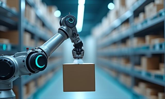 物流倉庫でAIがロボットを管理する様子